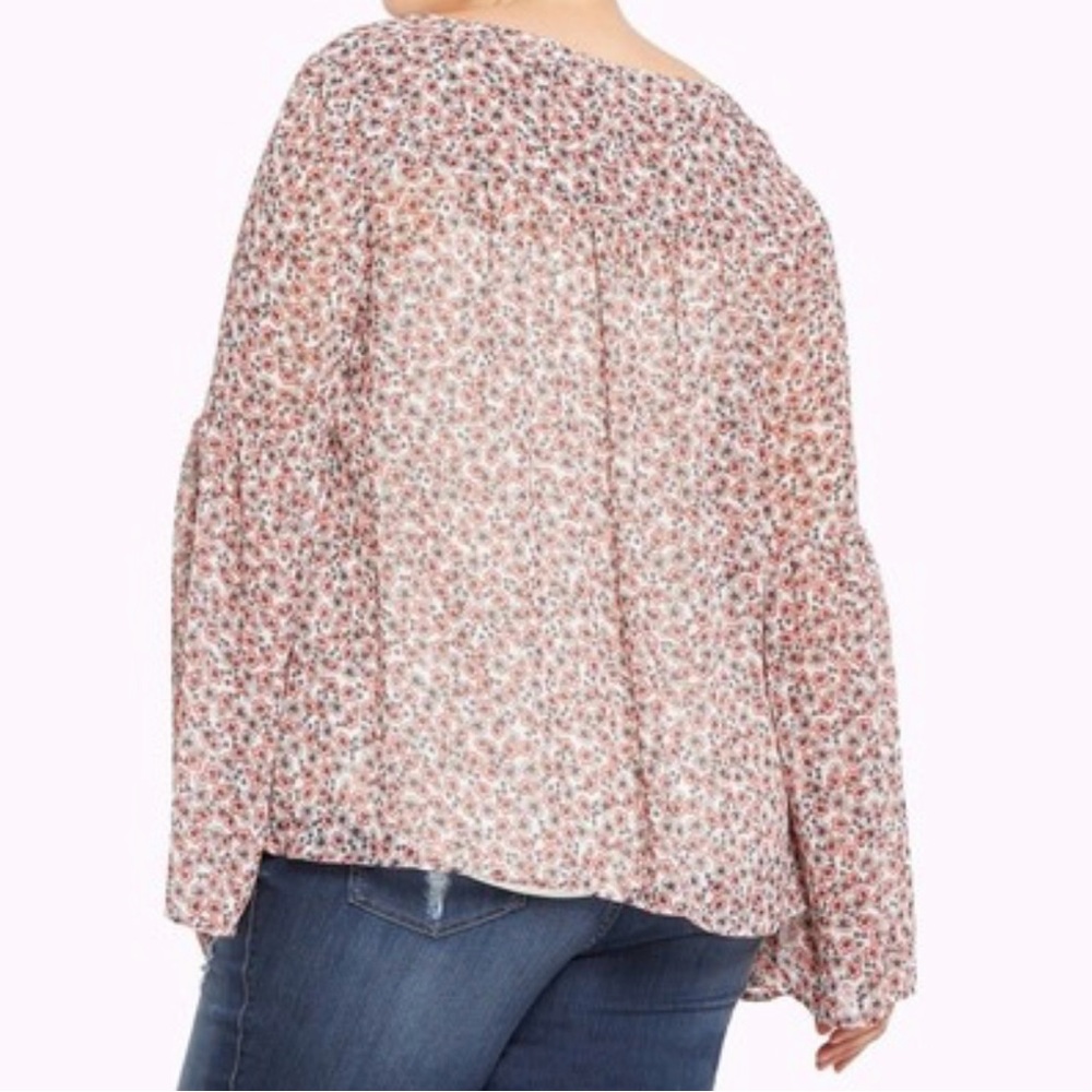 Torrid Chiffon Floral Bell Sleeve Blouse with Tie Front - Picture 2 of 8